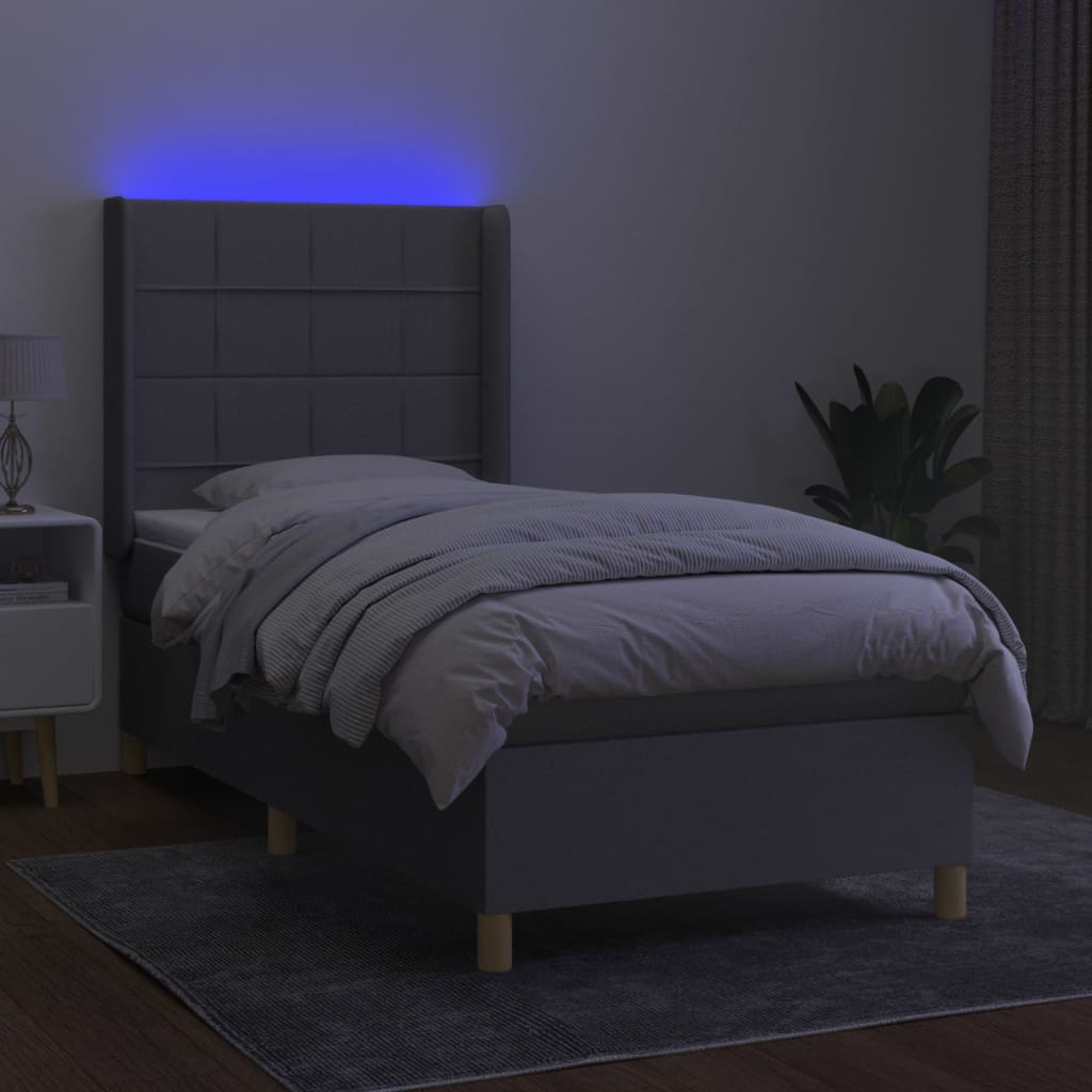 Boxspring met matras en LED stof lichtgrijs 90x190 cm Bedden & bedframes | Creëer jouw Trendy Thuis | Gratis bezorgd & Retour | Trendy.nl