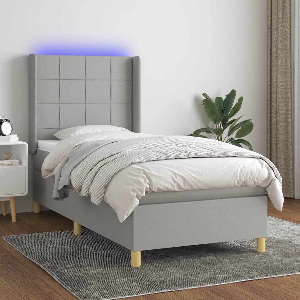 Boxspring met matras en LED stof lichtgrijs 90x190 cm Bedden & bedframes | Creëer jouw Trendy Thuis | Gratis bezorgd & Retour | Trendy.nl