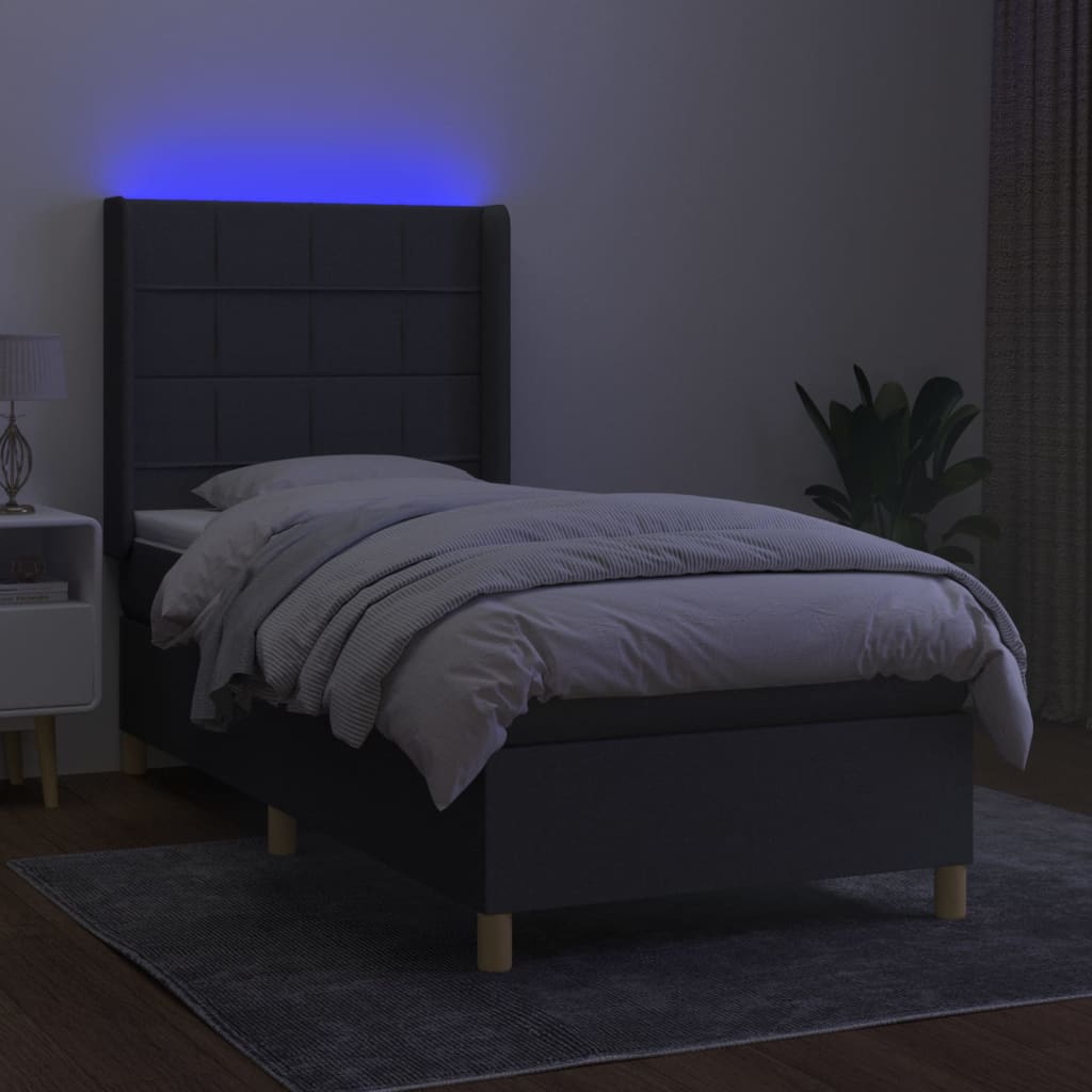 Boxspring met matras en LED stof donkergrijs 90x190 cm Bedden & bedframes | Creëer jouw Trendy Thuis | Gratis bezorgd & Retour | Trendy.nl