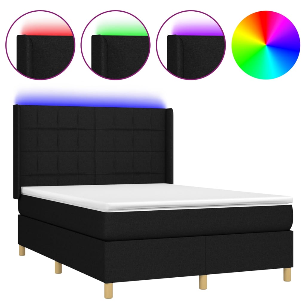 Boxspring met matras en LED stof zwart 140x190 cm Bedden & bedframes | Creëer jouw Trendy Thuis | Gratis bezorgd & Retour | Trendy.nl