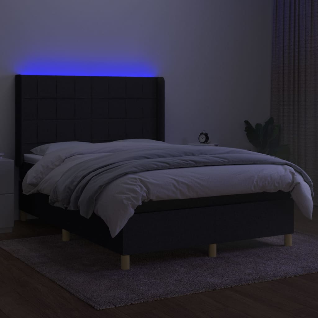 Boxspring met matras en LED stof zwart 140x190 cm Bedden & bedframes | Creëer jouw Trendy Thuis | Gratis bezorgd & Retour | Trendy.nl