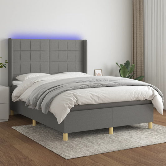 Boxspring met matras en LED stof donkergrijs 140x200 cm Bedden & bedframes | Creëer jouw Trendy Thuis | Gratis bezorgd & Retour | Trendy.nl