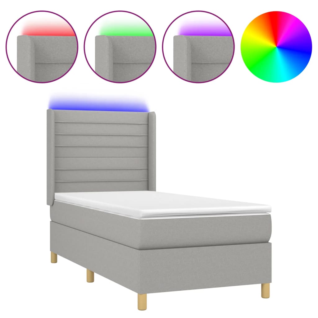 Boxspring met matras en LED stof lichtgrijs 90x190 cm Bedden & bedframes | Creëer jouw Trendy Thuis | Gratis bezorgd & Retour | Trendy.nl