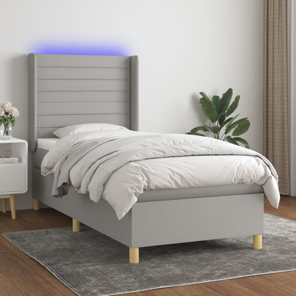 Boxspring met matras en LED stof lichtgrijs 90x190 cm Bedden & bedframes | Creëer jouw Trendy Thuis | Gratis bezorgd & Retour | Trendy.nl