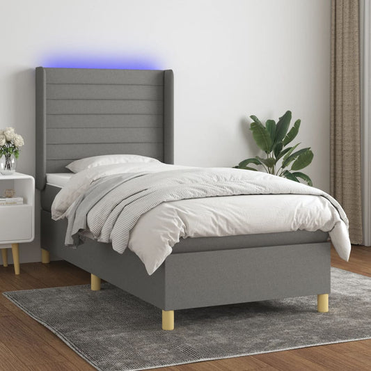 Boxspring met matras en LED stof donkergrijs 90x190 cm Bedden & bedframes | Creëer jouw Trendy Thuis | Gratis bezorgd & Retour | Trendy.nl