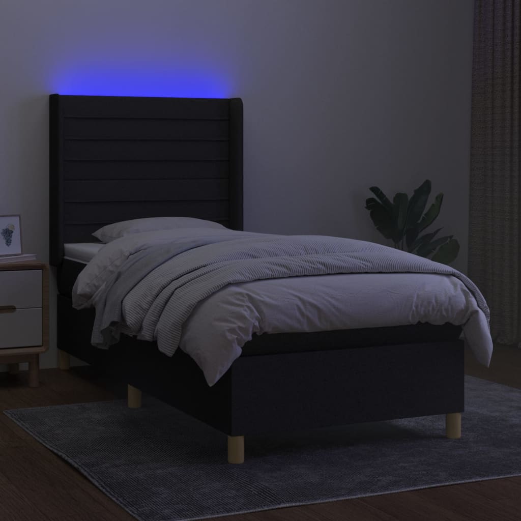 Boxspring met matras en LED stof zwart 90x190 cm Bedden & bedframes | Creëer jouw Trendy Thuis | Gratis bezorgd & Retour | Trendy.nl