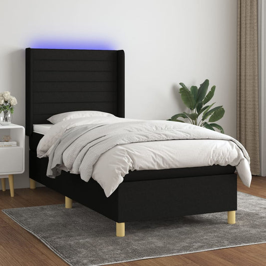 Boxspring met matras en LED stof zwart 90x190 cm Bedden & bedframes | Creëer jouw Trendy Thuis | Gratis bezorgd & Retour | Trendy.nl