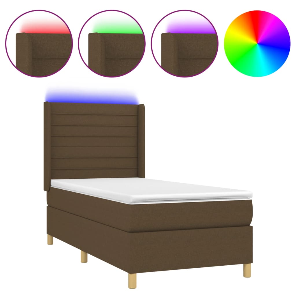 Boxspring met matras en LED stof donkerbruin 90x190 cm Bedden & bedframes | Creëer jouw Trendy Thuis | Gratis bezorgd & Retour | Trendy.nl