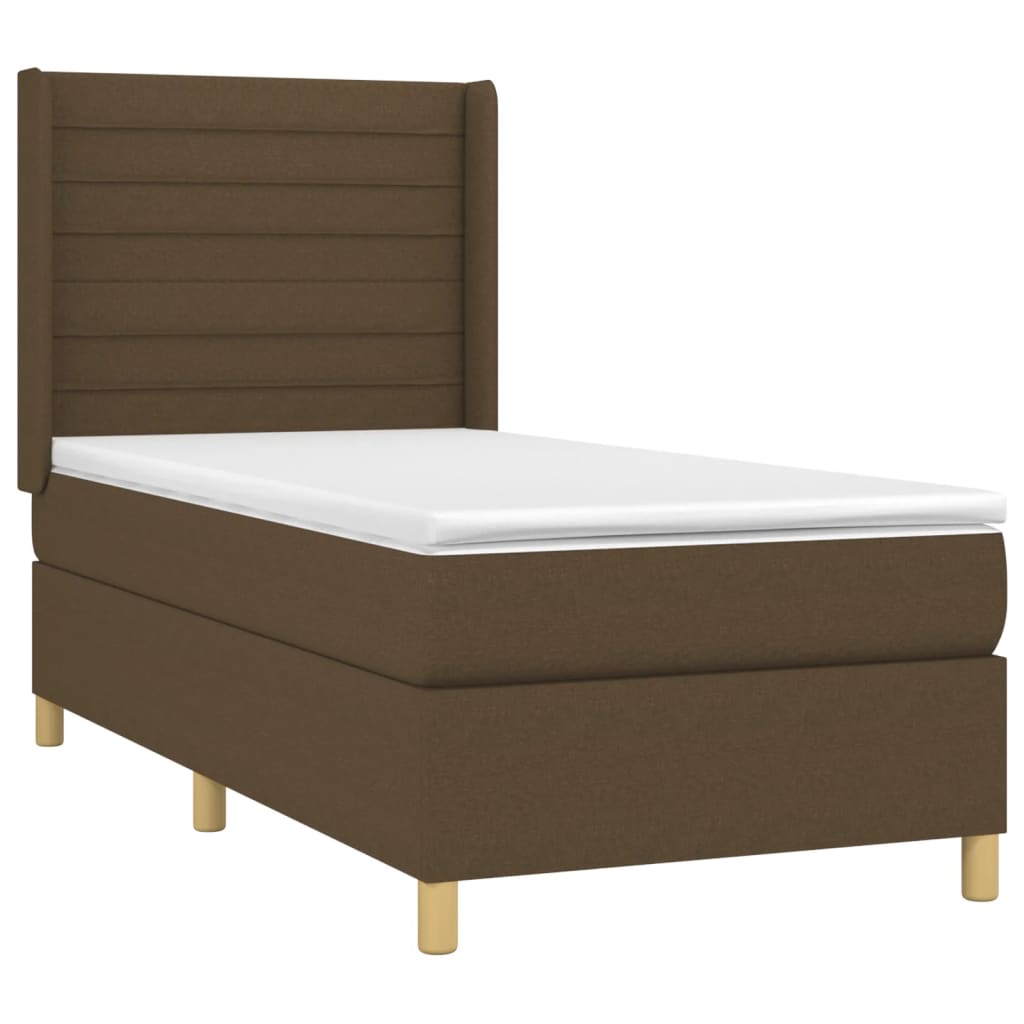 Boxspring met matras en LED stof donkerbruin 90x190 cm Bedden & bedframes | Creëer jouw Trendy Thuis | Gratis bezorgd & Retour | Trendy.nl