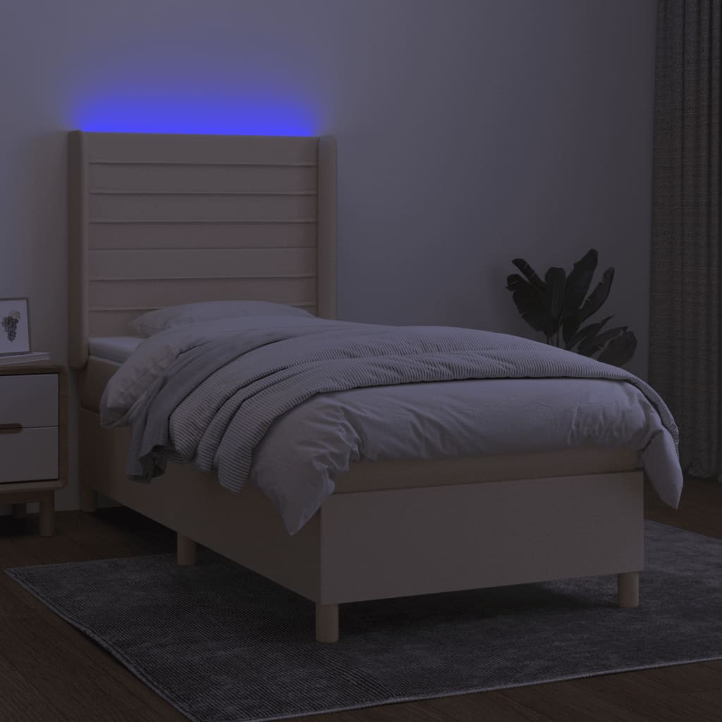 Boxspring met matras en LED stof crèmekleurig 90x190 cm