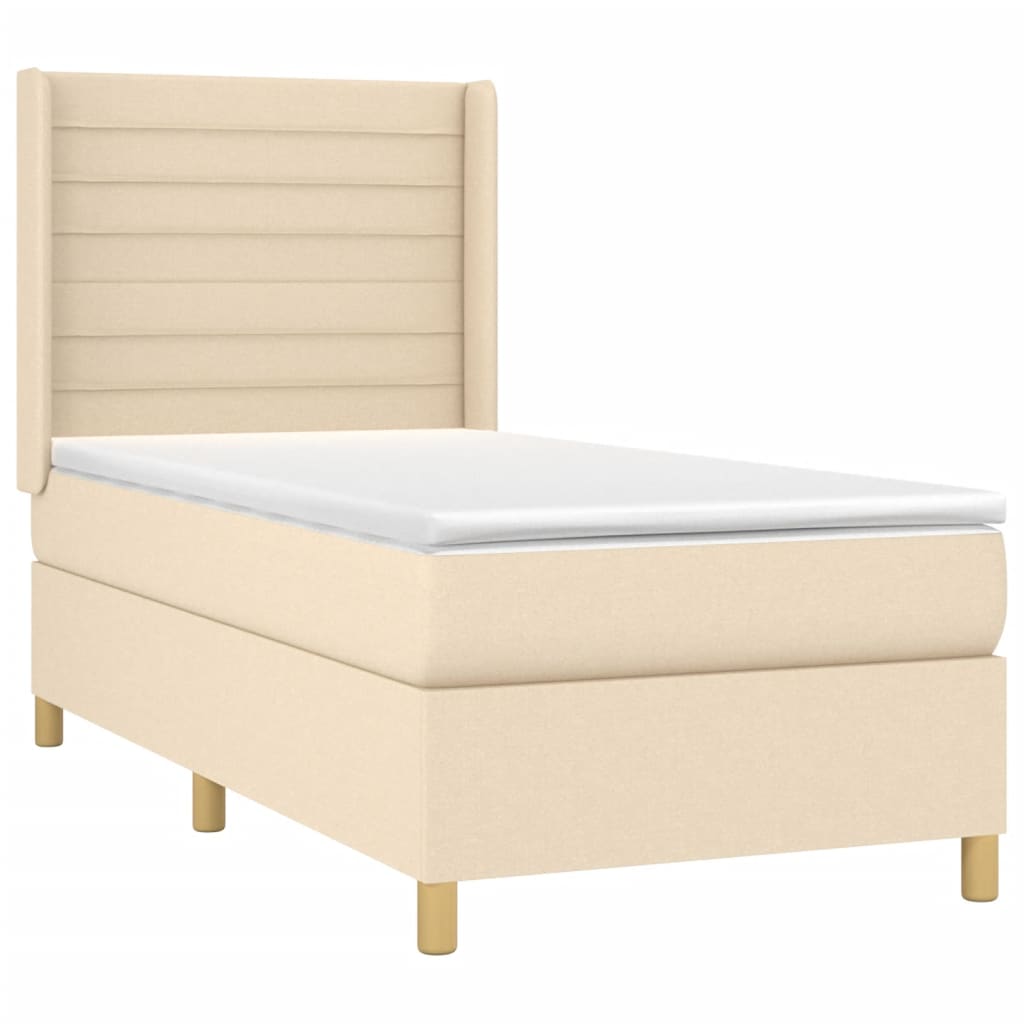 Boxspring met matras en LED stof crèmekleurig 90x190 cm Bedden & bedframes | Creëer jouw Trendy Thuis | Gratis bezorgd & Retour | Trendy.nl