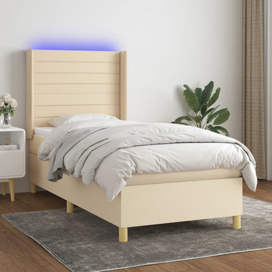 Boxspring met matras en LED stof crèmekleurig 90x190 cm