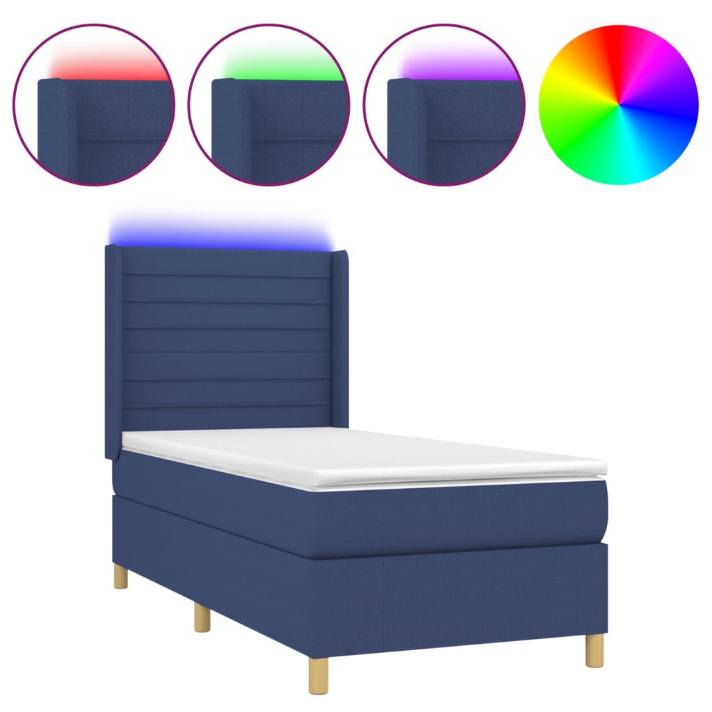 Boxspring met matras en LED stof blauw 90x190 cm Bedden & bedframes | Creëer jouw Trendy Thuis | Gratis bezorgd & Retour | Trendy.nl