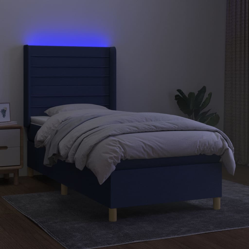 Boxspring met matras en LED stof blauw 90x190 cm Bedden & bedframes | Creëer jouw Trendy Thuis | Gratis bezorgd & Retour | Trendy.nl