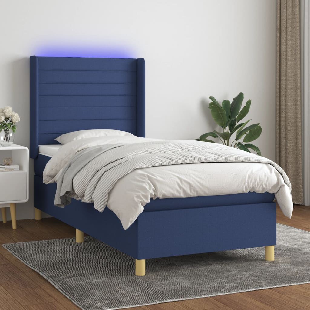 Boxspring met matras en LED stof blauw 90x190 cm Bedden & bedframes | Creëer jouw Trendy Thuis | Gratis bezorgd & Retour | Trendy.nl