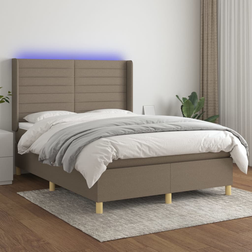 Boxspring met matras en LED stof taupe 140x190 cm Bedden & bedframes | Creëer jouw Trendy Thuis | Gratis bezorgd & Retour | Trendy.nl