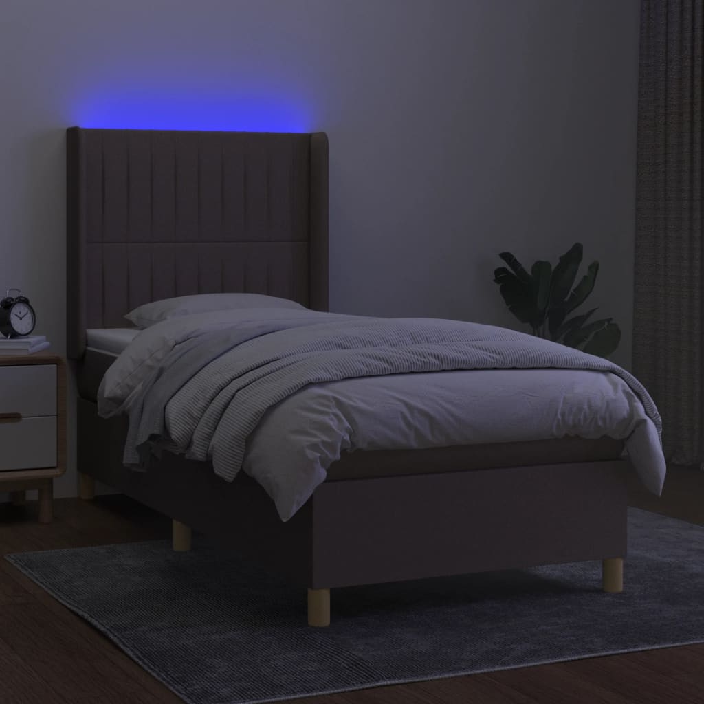 Boxspring met matras en LED stof taupe 90x190 cm Bedden & bedframes | Creëer jouw Trendy Thuis | Gratis bezorgd & Retour | Trendy.nl