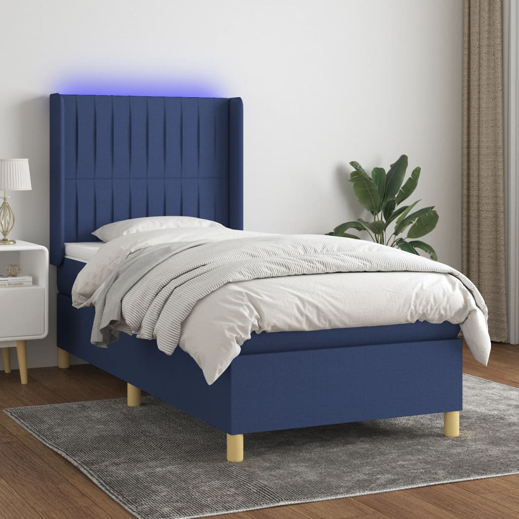 Boxspring met matras en LED stof blauw 90x190 cm Bedden & bedframes | Creëer jouw Trendy Thuis | Gratis bezorgd & Retour | Trendy.nl