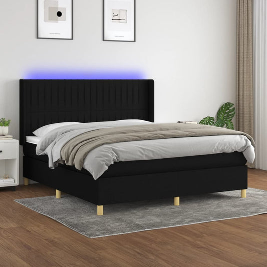 Boxspring met matras en LED stof zwart 180x200 cm Bedden & bedframes | Creëer jouw Trendy Thuis | Gratis bezorgd & Retour | Trendy.nl