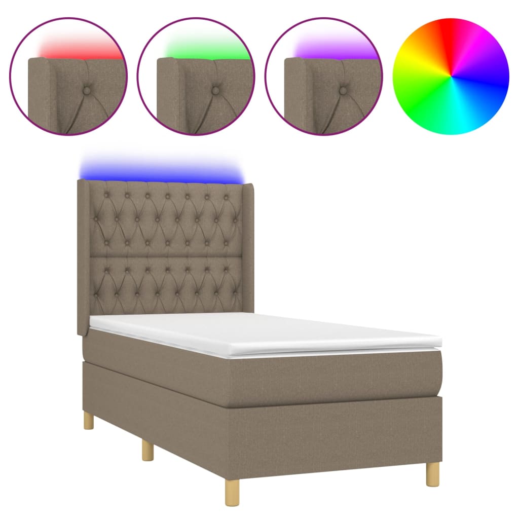 Boxspring met matras en LED stof taupe 90x190 cm Bedden & bedframes | Creëer jouw Trendy Thuis | Gratis bezorgd & Retour | Trendy.nl