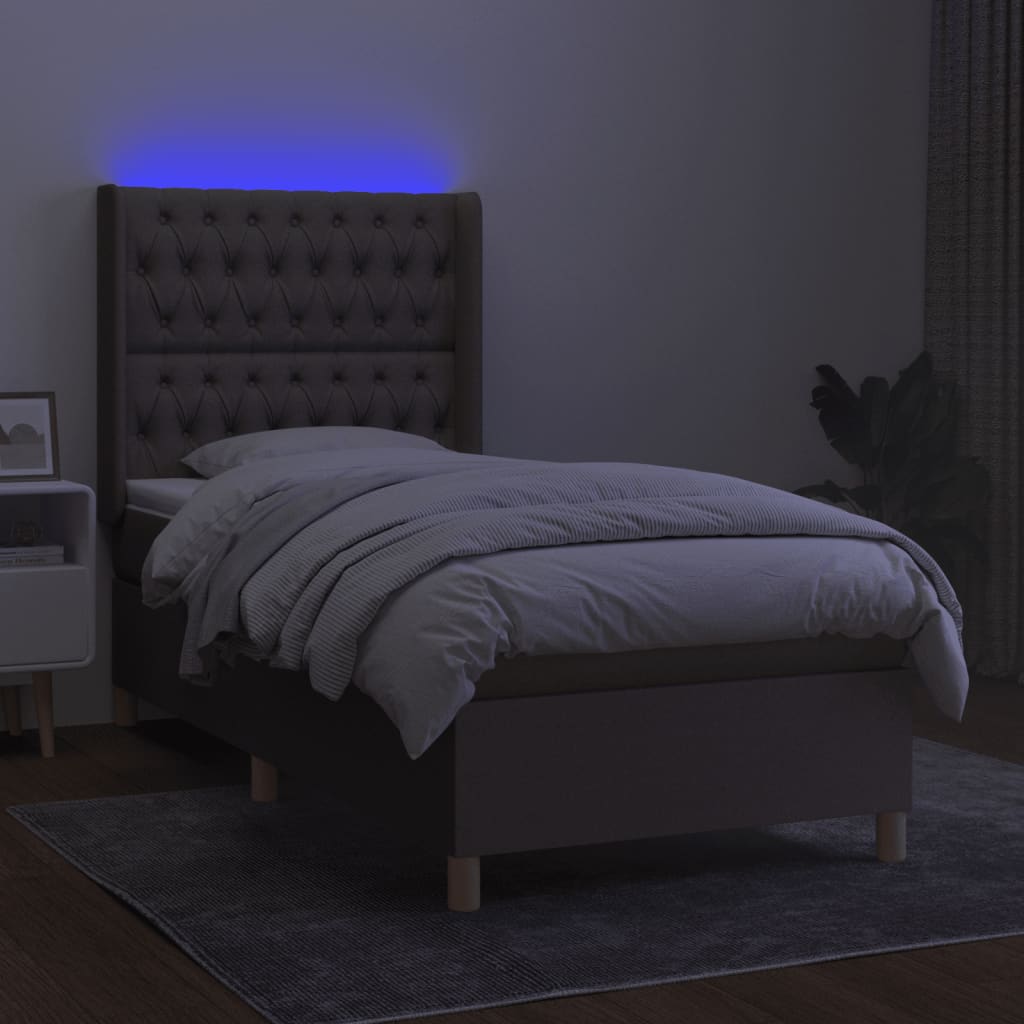 Boxspring met matras en LED stof taupe 90x190 cm Bedden & bedframes | Creëer jouw Trendy Thuis | Gratis bezorgd & Retour | Trendy.nl