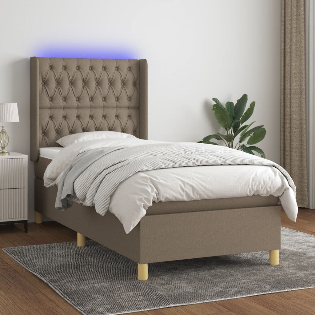 Boxspring met matras en LED stof taupe 90x190 cm Bedden & bedframes | Creëer jouw Trendy Thuis | Gratis bezorgd & Retour | Trendy.nl