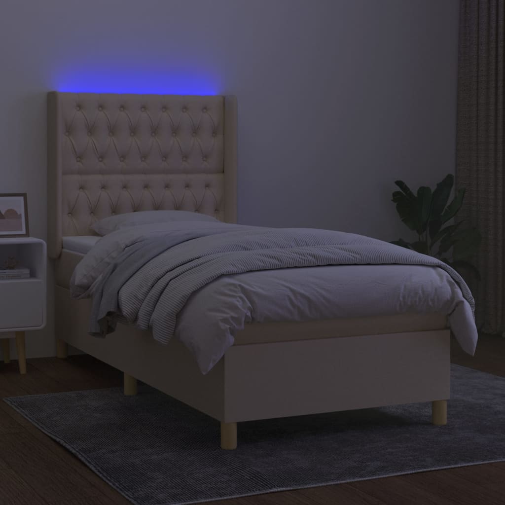 Boxspring met matras en LED stof crèmekleurig 90x190 cm Bedden & bedframes | Creëer jouw Trendy Thuis | Gratis bezorgd & Retour | Trendy.nl