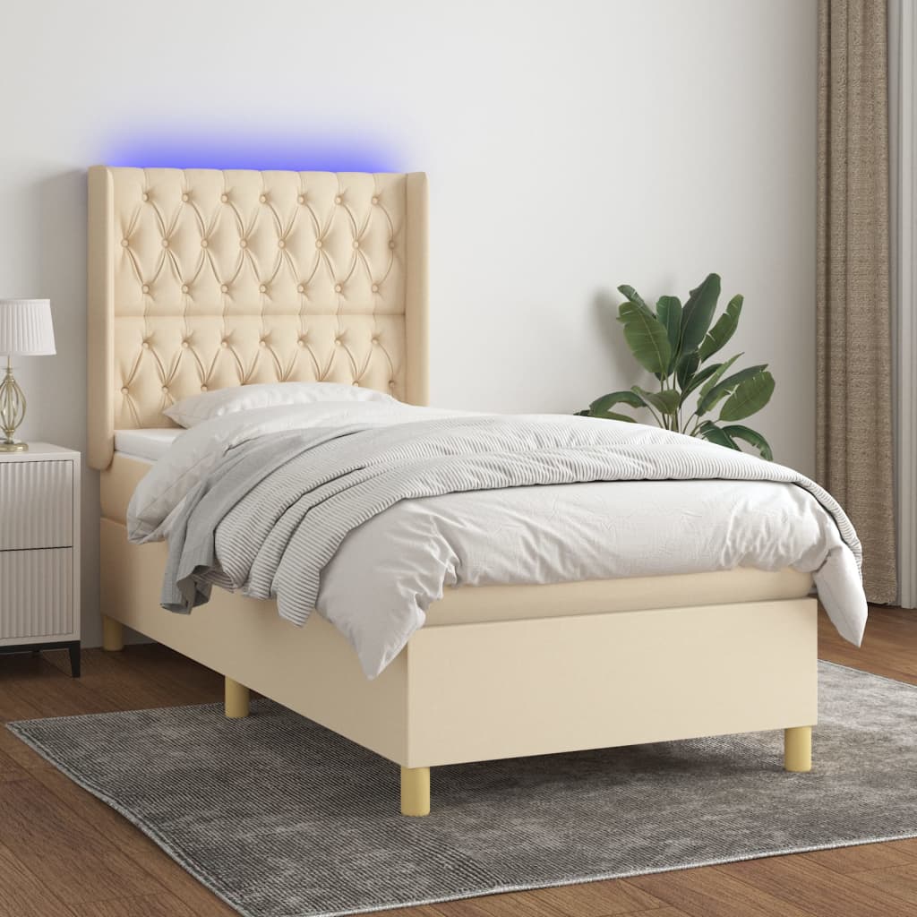 Boxspring met matras en LED stof crèmekleurig 90x190 cm Bedden & bedframes | Creëer jouw Trendy Thuis | Gratis bezorgd & Retour | Trendy.nl