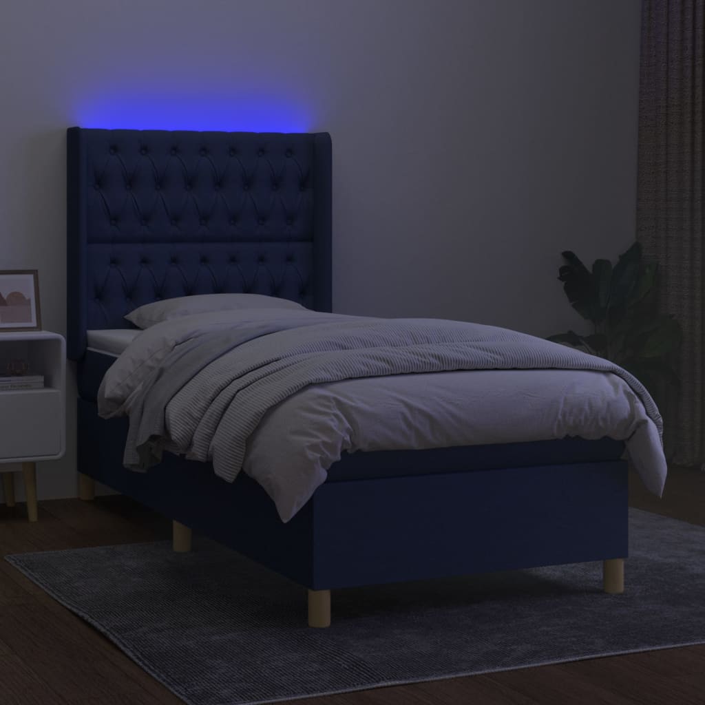 Boxspring met matras en LED stof blauw 90x190 cm Bedden & bedframes | Creëer jouw Trendy Thuis | Gratis bezorgd & Retour | Trendy.nl