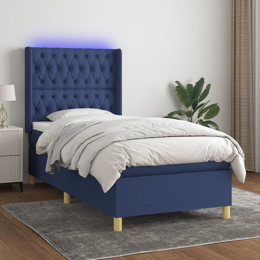 Boxspring met matras en LED stof blauw 100x200 cm Bedden & bedframes | Creëer jouw Trendy Thuis | Gratis bezorgd & Retour | Trendy.nl