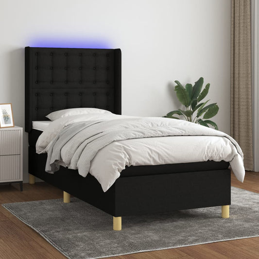 Boxspring met matras en LED stof zwart 90x190 cm Bedden & bedframes | Creëer jouw Trendy Thuis | Gratis bezorgd & Retour | Trendy.nl