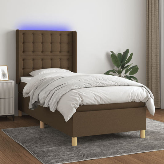 Boxspring met matras en LED stof donkerbruin 90x190 cm Bedden & bedframes | Creëer jouw Trendy Thuis | Gratis bezorgd & Retour | Trendy.nl