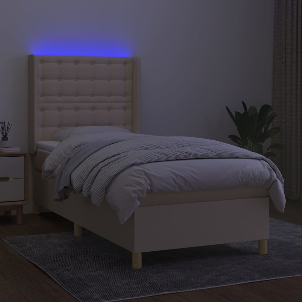 Boxspring met matras en LED stof crèmekleurig 90x190 cm Bedden & bedframes | Creëer jouw Trendy Thuis | Gratis bezorgd & Retour | Trendy.nl