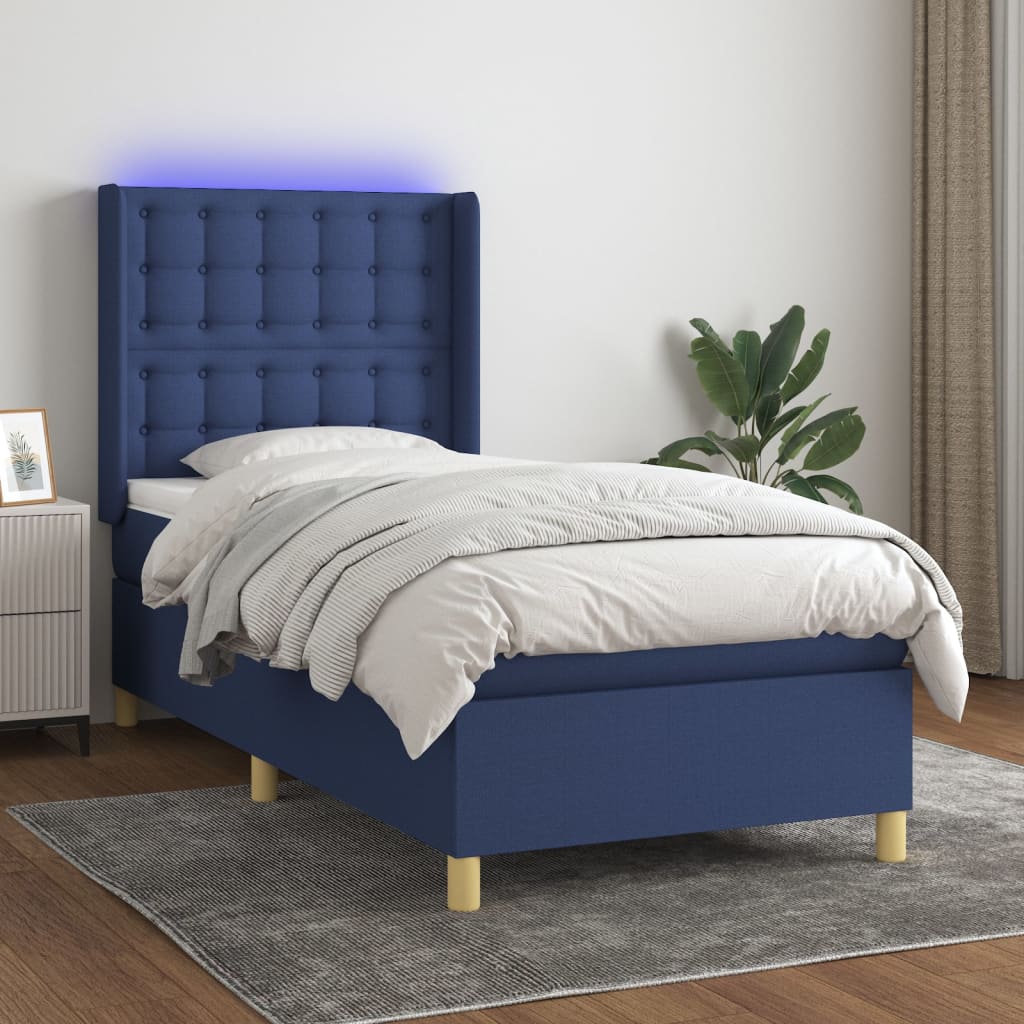 Boxspring met matras en LED stof blauw 90x190 cm Bedden & bedframes | Creëer jouw Trendy Thuis | Gratis bezorgd & Retour | Trendy.nl