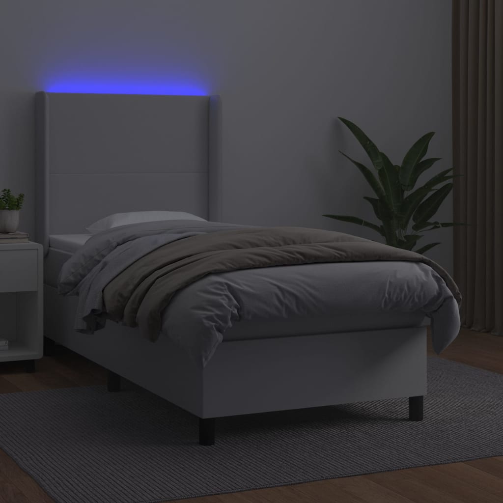 Boxspring met matras en LED kunstleer wit 90x190 cm Bedden & bedframes | Creëer jouw Trendy Thuis | Gratis bezorgd & Retour | Trendy.nl