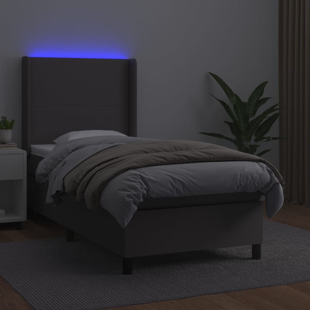 Boxspring met matras en LED kunstleer grijs 90x190 cm