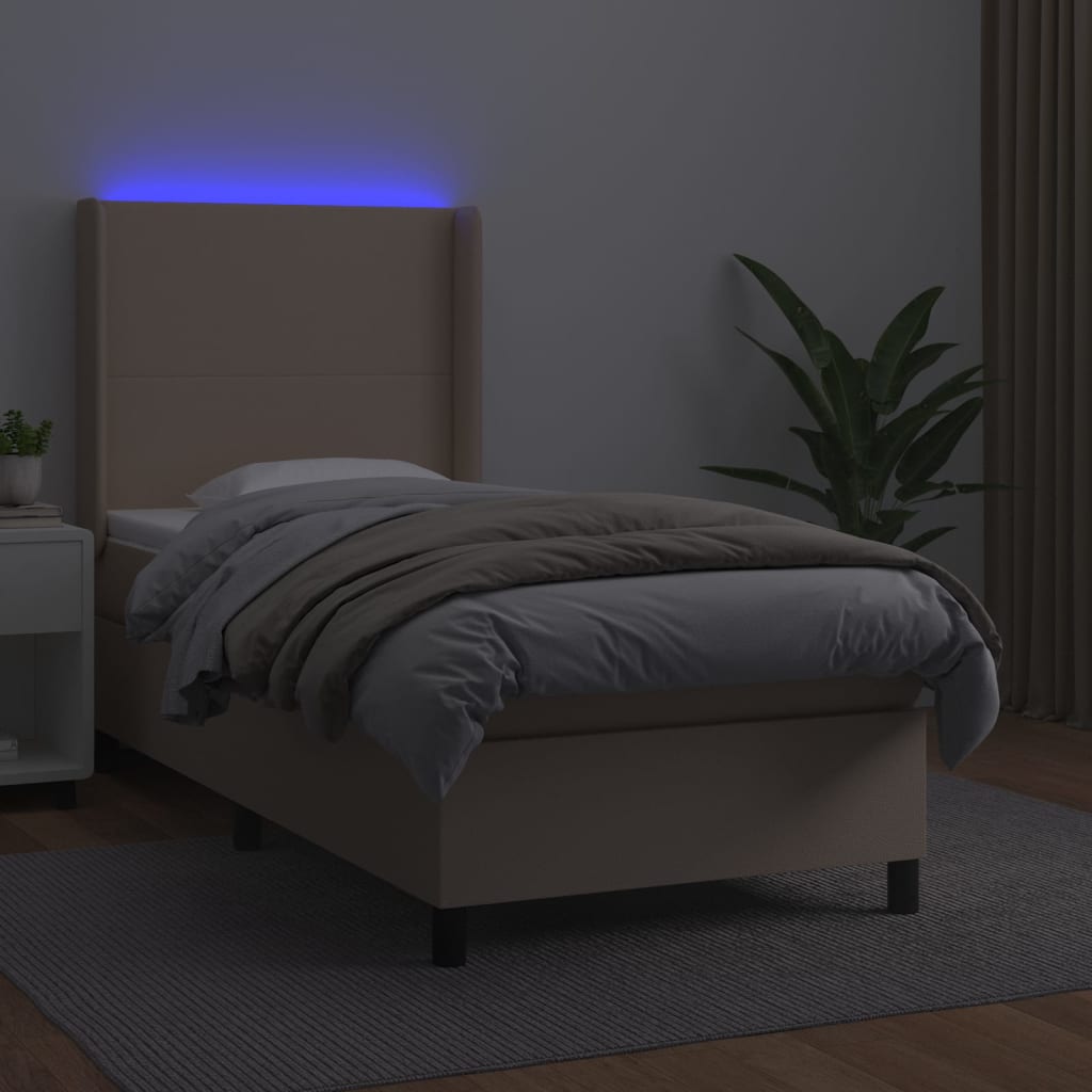 Boxspring met matras en LED kunstleer cappuccinokleur 90x190 cm Bedden & bedframes | Creëer jouw Trendy Thuis | Gratis bezorgd & Retour | Trendy.nl