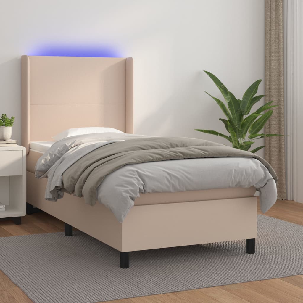 Boxspring met matras en LED kunstleer cappuccinokleur 90x190 cm Bedden & bedframes | Creëer jouw Trendy Thuis | Gratis bezorgd & Retour | Trendy.nl