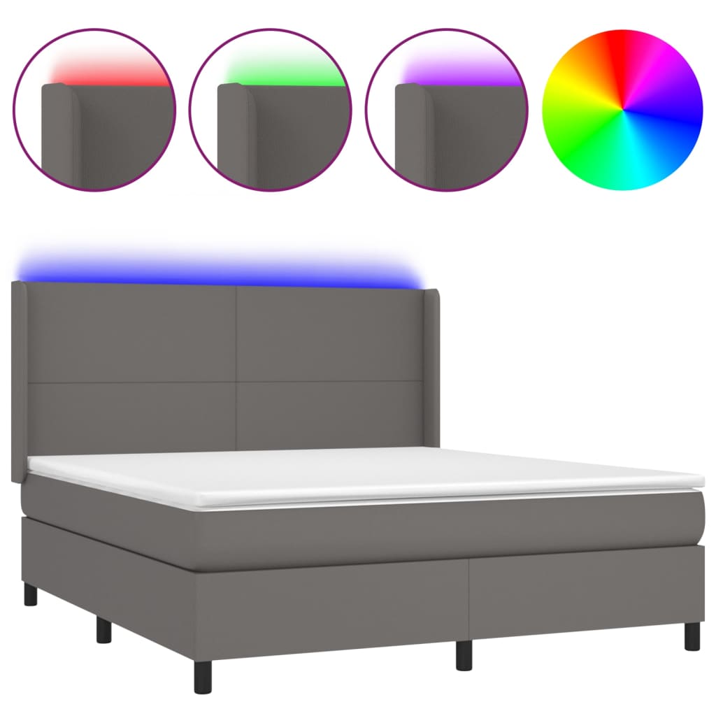 Boxspring met matras en LED kunstleer grijs 180x200 cm Bedden & bedframes | Creëer jouw Trendy Thuis | Gratis bezorgd & Retour | Trendy.nl