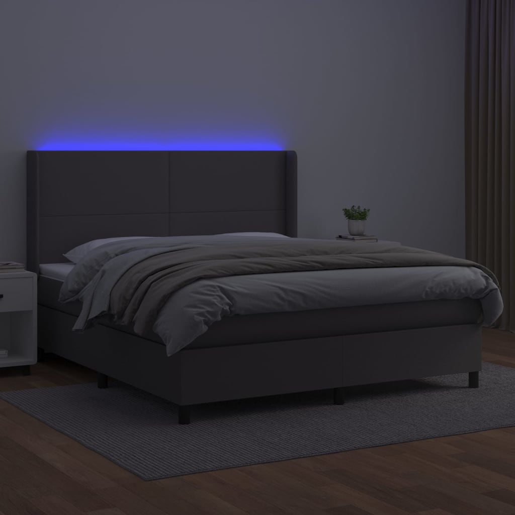 Boxspring met matras en LED kunstleer grijs 180x200 cm Bedden & bedframes | Creëer jouw Trendy Thuis | Gratis bezorgd & Retour | Trendy.nl