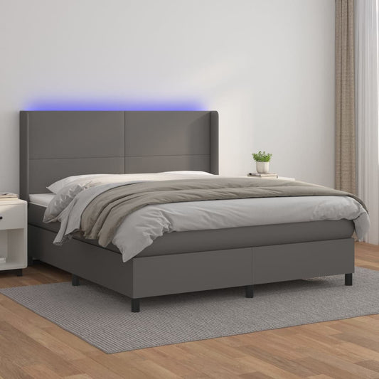 Boxspring met matras en LED kunstleer grijs 180x200 cm Bedden & bedframes | Creëer jouw Trendy Thuis | Gratis bezorgd & Retour | Trendy.nl