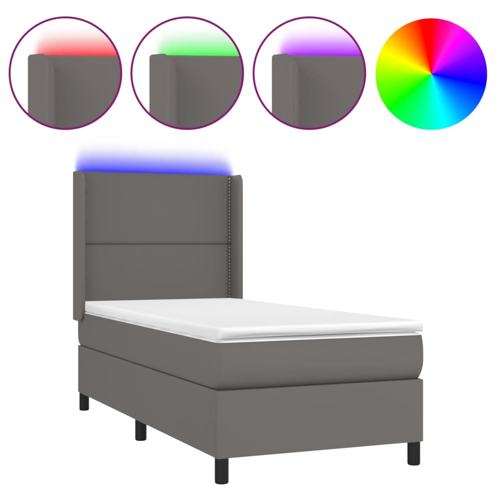 Boxspring met matras en LED kunstleer grijs 90x190 cm Bedden & bedframes | Creëer jouw Trendy Thuis | Gratis bezorgd & Retour | Trendy.nl