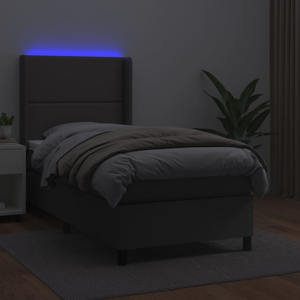 Boxspring met matras en LED kunstleer grijs 90x190 cm Bedden & bedframes | Creëer jouw Trendy Thuis | Gratis bezorgd & Retour | Trendy.nl