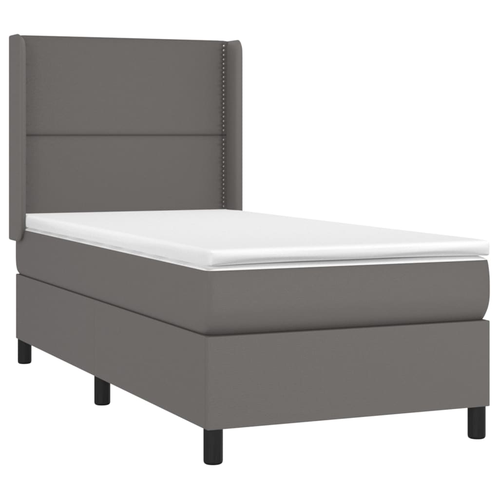 Boxspring met matras en LED kunstleer grijs 90x190 cm Bedden & bedframes | Creëer jouw Trendy Thuis | Gratis bezorgd & Retour | Trendy.nl