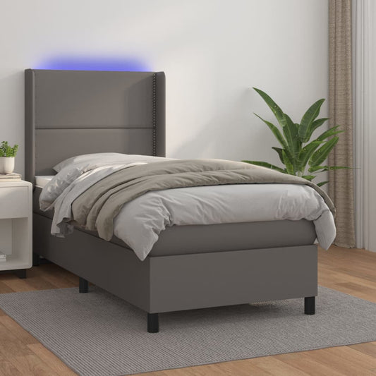 Boxspring met matras en LED kunstleer grijs 90x190 cm Bedden & bedframes | Creëer jouw Trendy Thuis | Gratis bezorgd & Retour | Trendy.nl