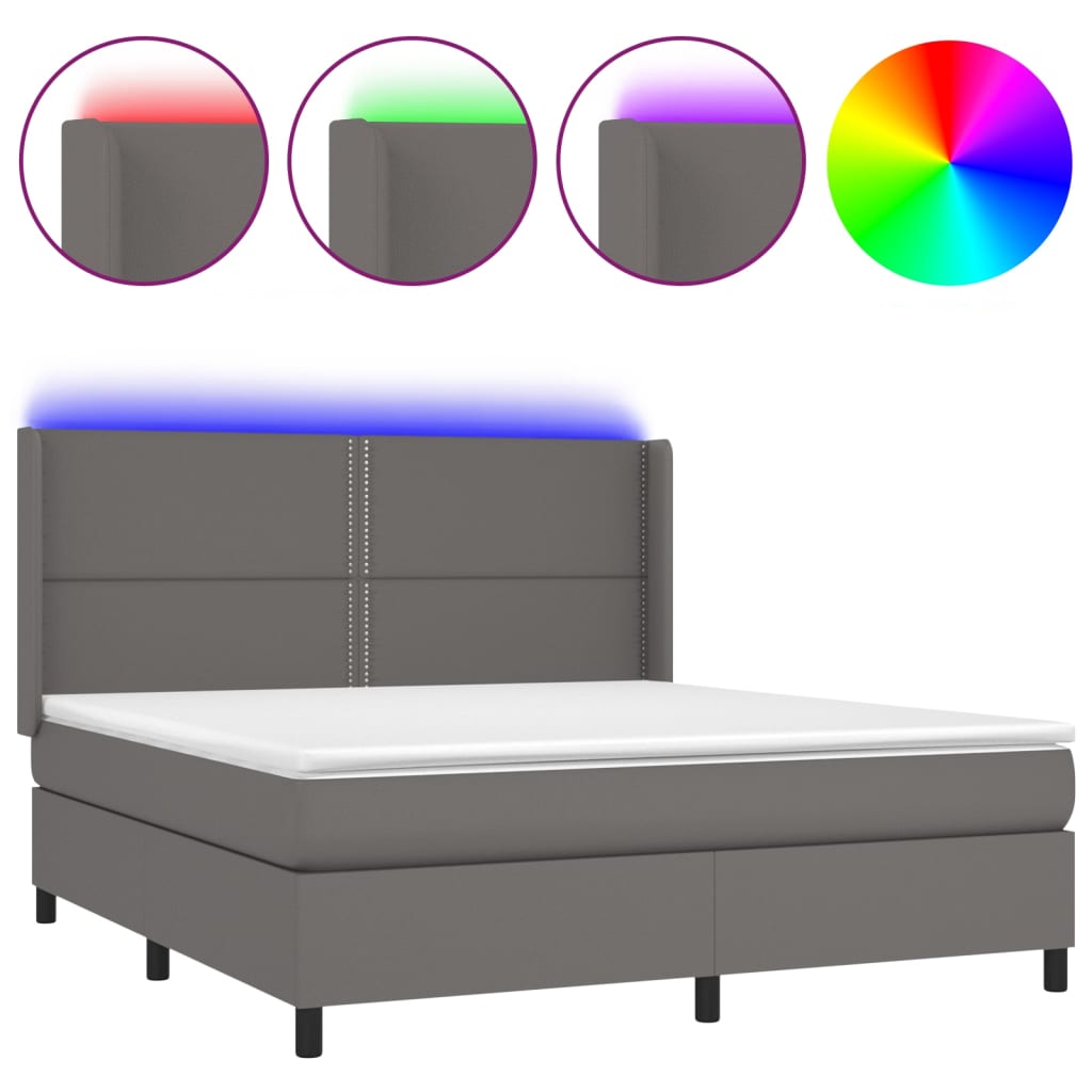 Boxspring met matras en LED kunstleer grijs 180x200 cm Bedden & bedframes | Creëer jouw Trendy Thuis | Gratis bezorgd & Retour | Trendy.nl