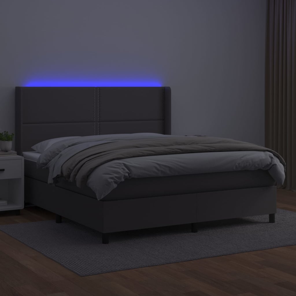 Boxspring met matras en LED kunstleer grijs 180x200 cm Bedden & bedframes | Creëer jouw Trendy Thuis | Gratis bezorgd & Retour | Trendy.nl