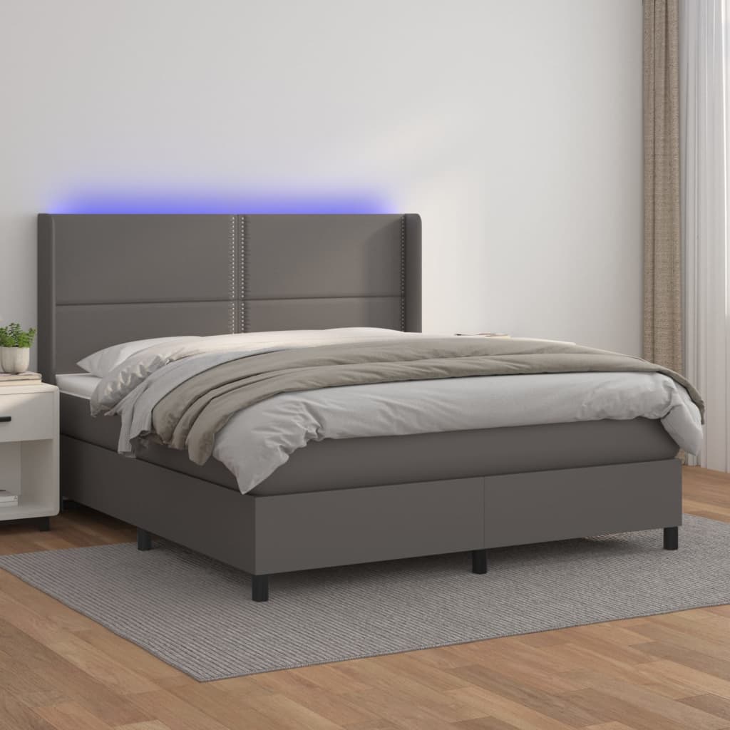 Boxspring met matras en LED kunstleer grijs 180x200 cm Bedden & bedframes | Creëer jouw Trendy Thuis | Gratis bezorgd & Retour | Trendy.nl