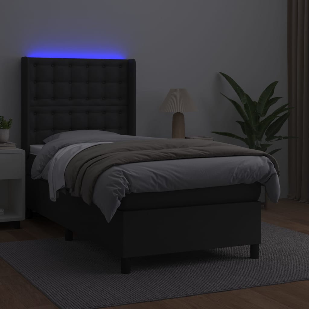 Boxspring met matras en LED kunstleer zwart 90x190 cm Bedden & bedframes | Creëer jouw Trendy Thuis | Gratis bezorgd & Retour | Trendy.nl