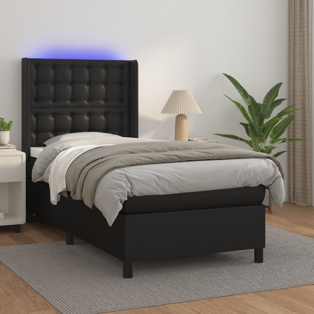 Boxspring met matras en LED kunstleer zwart 90x190 cm Bedden & bedframes | Creëer jouw Trendy Thuis | Gratis bezorgd & Retour | Trendy.nl